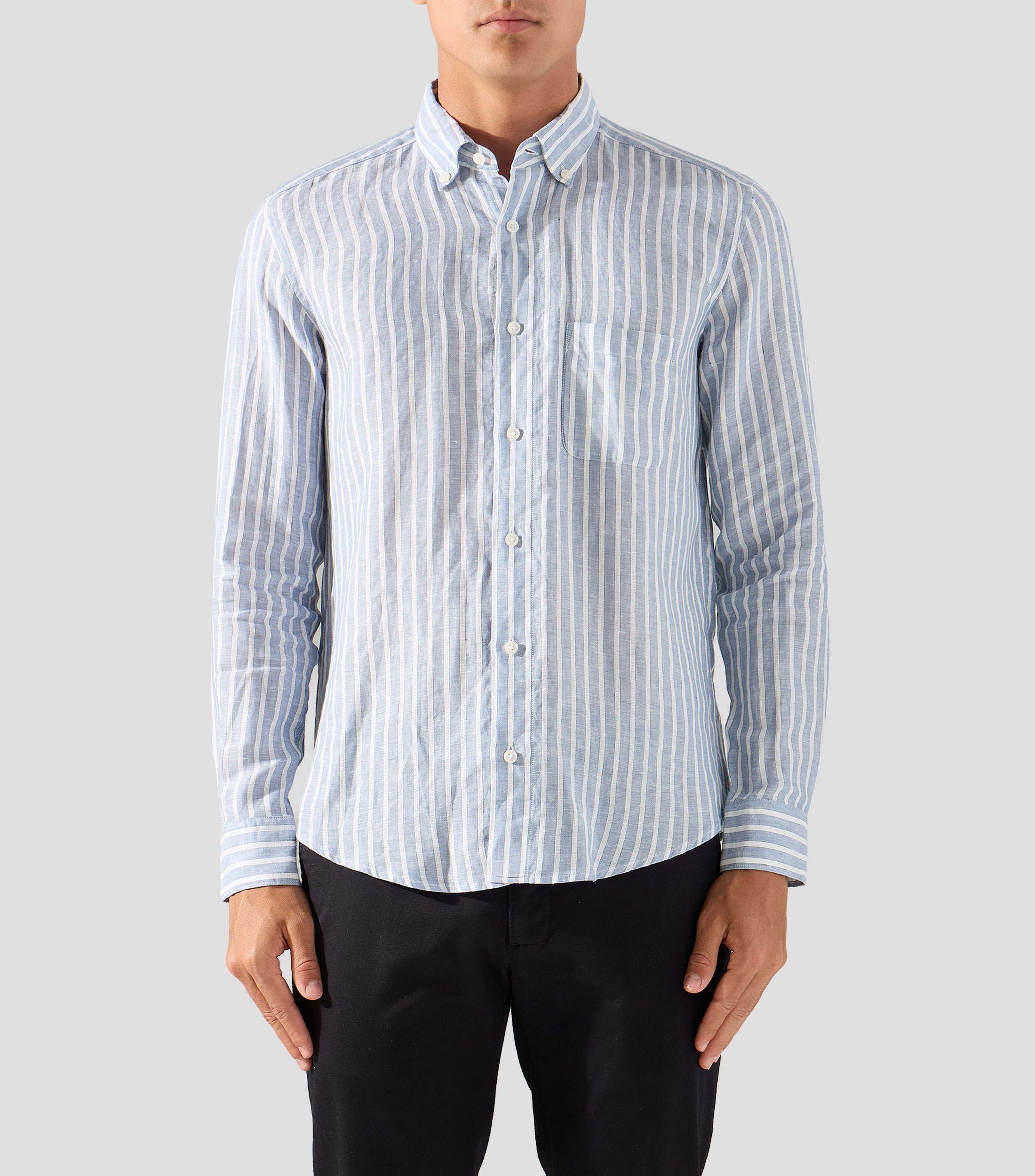 Camisa a rayas manga larga Hombre